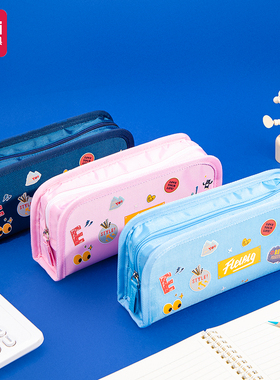 得力运动涂鸦笔袋时尚简约学生笔袋轻巧多用途大容量文具盒收纳袋得力67052运动涂鸦袋鼠式笔袋 时尚简约笔袋