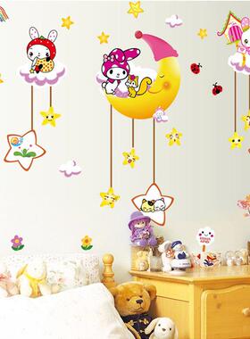 厂家直销AY9258月亮小兔子墙贴儿童房卧室贴纸墙贴 PVC墙贴