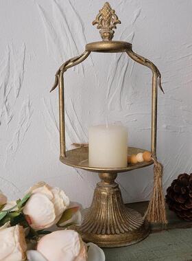 欧式复古做旧桌面蜡烛台法式高脚铁艺装饰托盘几何摆拍道具首饰架