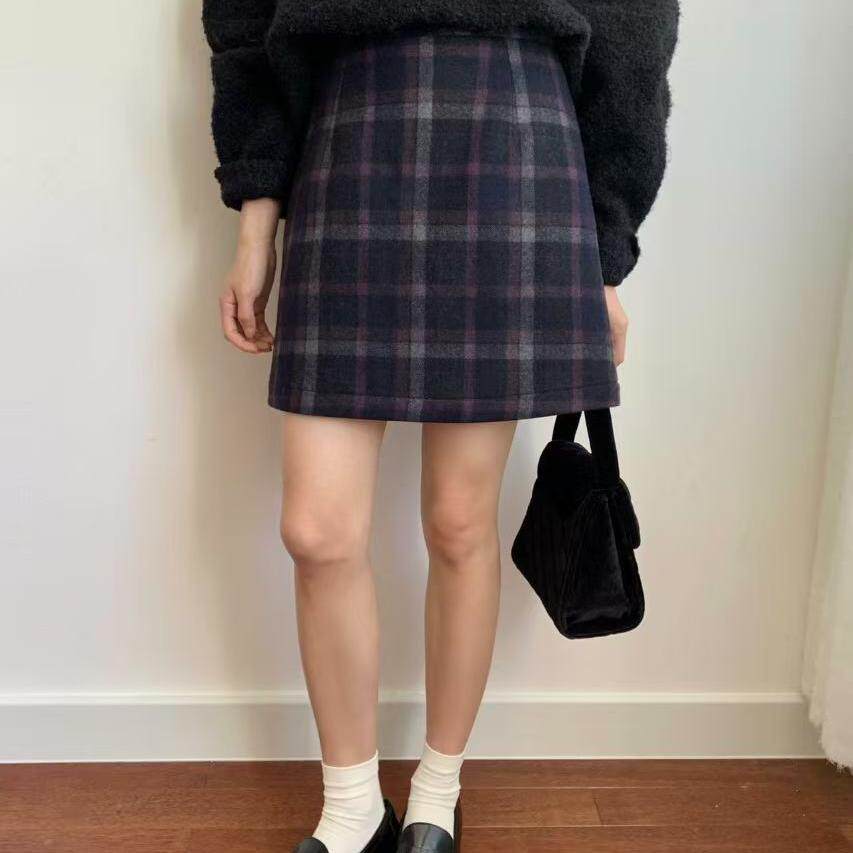a字裙短裙半身复古秋冬女款爆款2025新款格子群半裙羊毛秋冬短裙