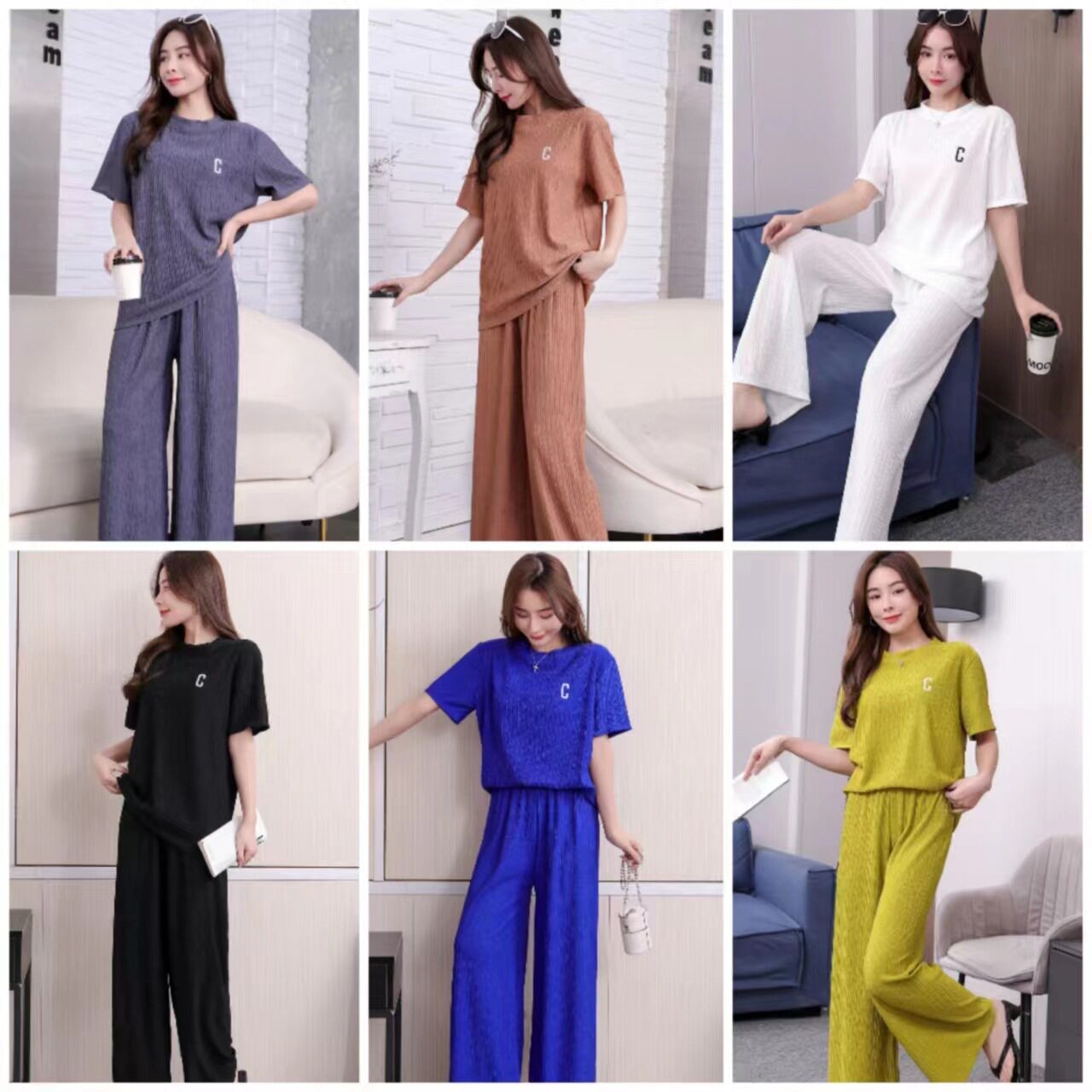 时尚千叶套装女夏季冰丝长裤家居服刺绣两件套女装睡衣
