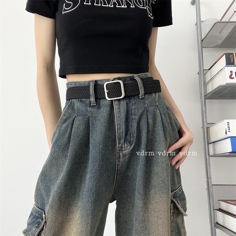 编织腰带女学生装饰牛仔裤百搭