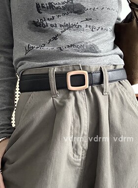 VDRM荔枝纹皮带女款黑色方扣腰带小众设计感百搭复古裤带男高级感