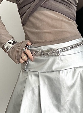 VDRM小众设计感金属链条腰带男百搭时尚银色皮带女款配牛仔裤配饰