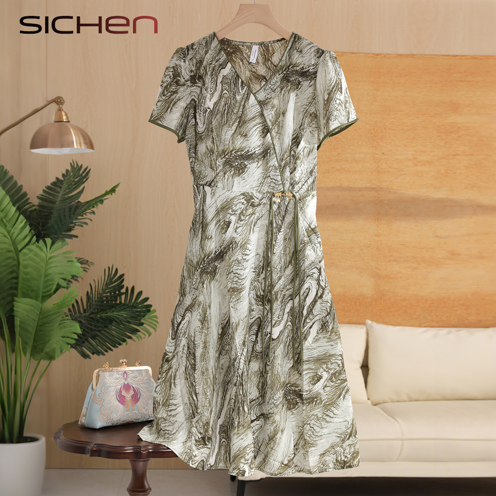 中年妈妈夏装新款时尚V领连衣裙