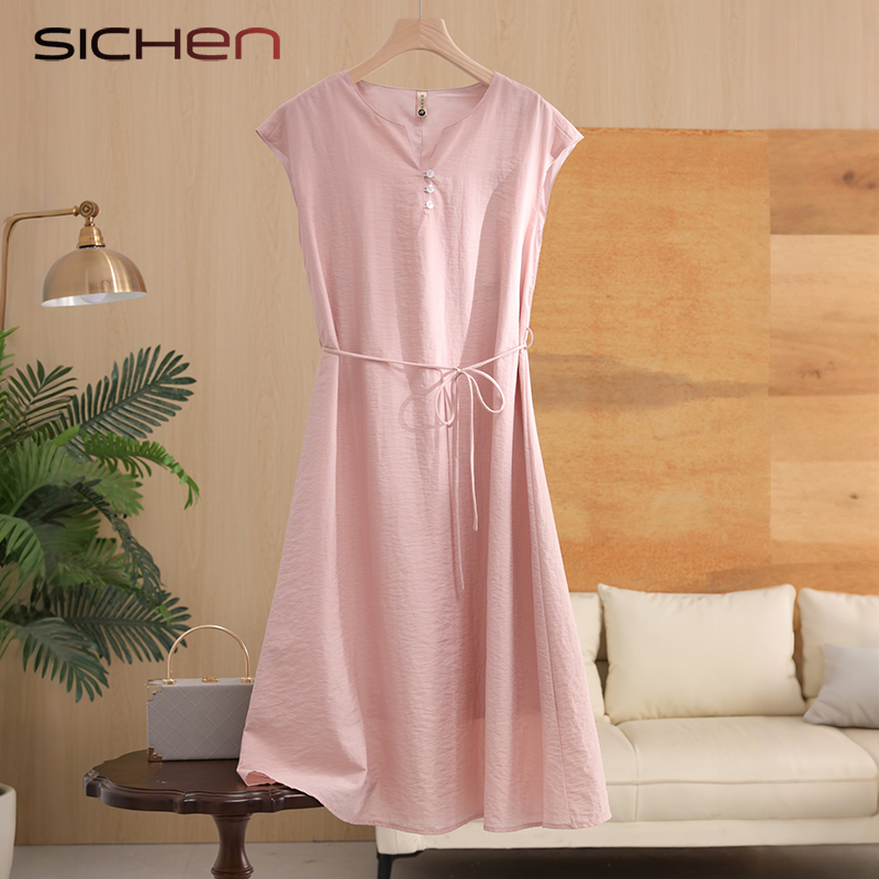 2025新款气质妈妈装粉色连衣裙