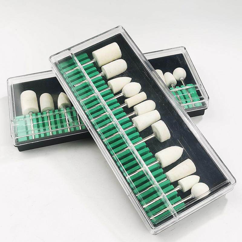 12PC支装羊毛磨头套装美甲磨头打磨机电动指甲打磨抛光磨头2.35炳