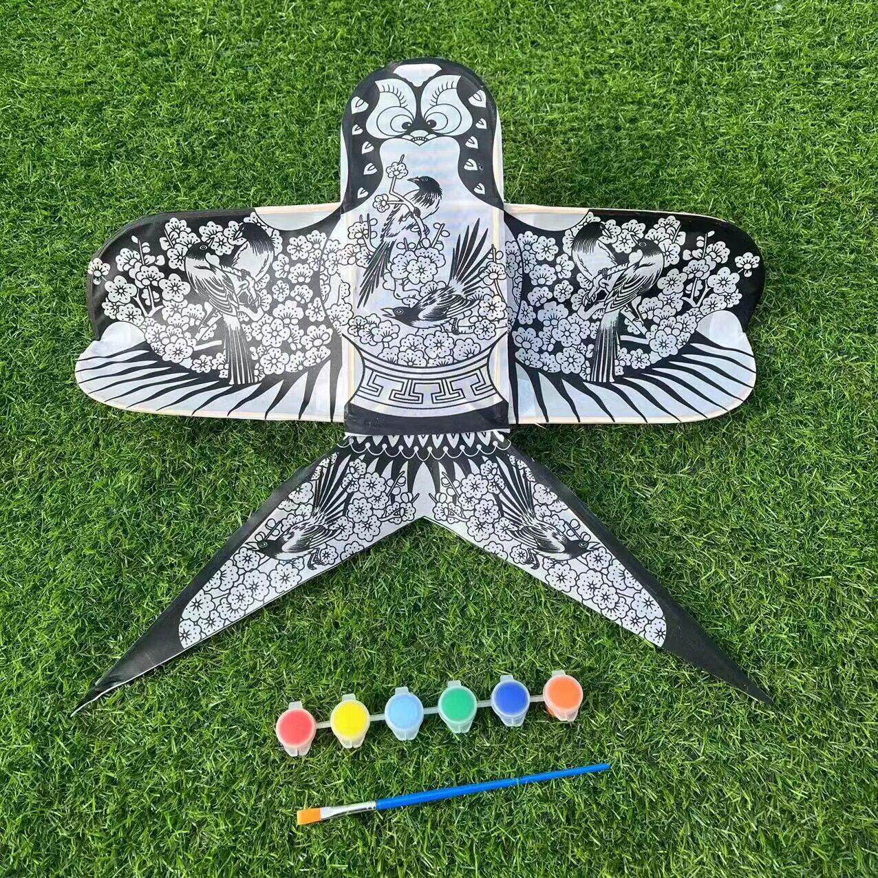 潍坊传统纸鸢风筝DIY填色涂鸦教学风筝儿童手工绘画空白小型沙燕