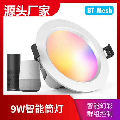 智能9w蓝牙组网rgb全彩遥控器alexa语音调光调色led嵌入4英寸筒灯
