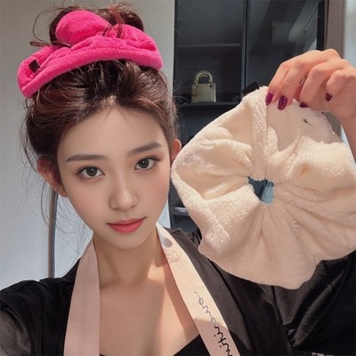 韩版超大毛巾发圈干发大肠发圈女气质简约秋冬丸子头发带毛绒洗脸