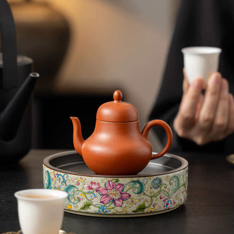 老陶泥凌霄花陶瓷壶承干泡台储水茶台茶洗养壶托盘功夫茶具配件