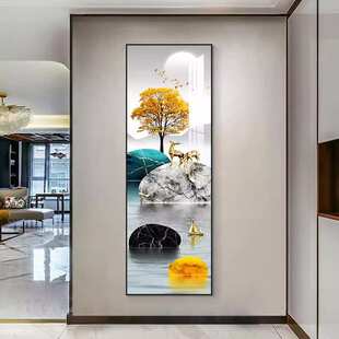 现代轻奢玄关装饰画客厅柱子竖版细长条入户进门走廊过道墙壁挂画