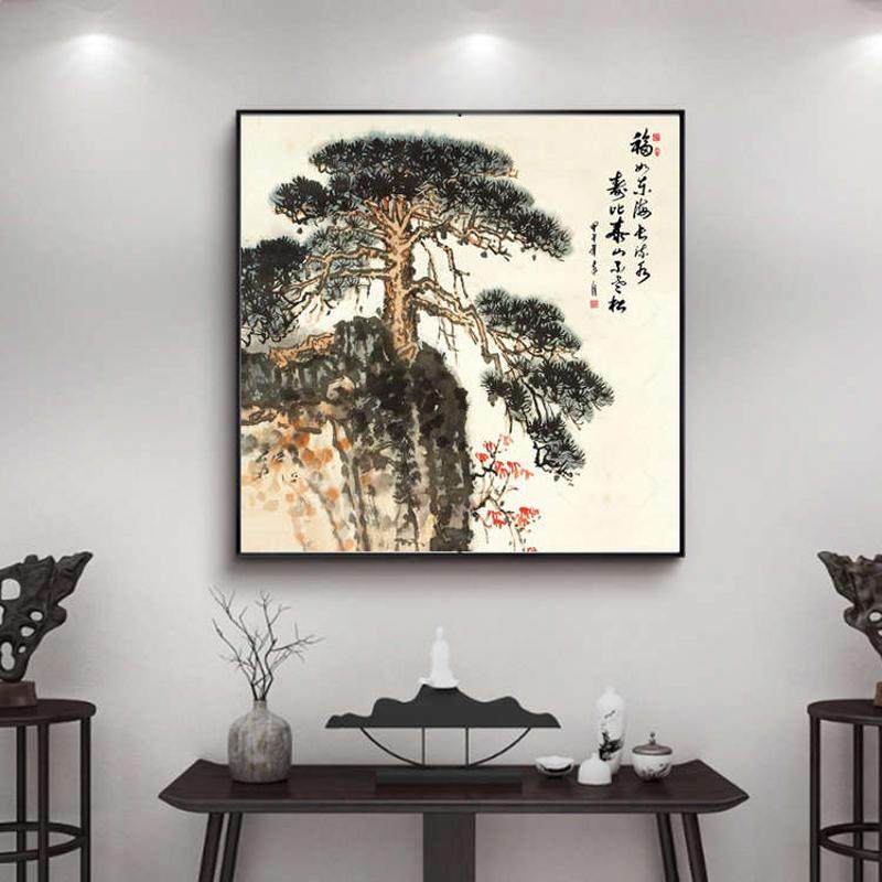 迎客松玄关挂画青山绿水客厅装饰画入户正对门松树壁画办公室墙画,家居饰品,现代装饰画,淘宝优惠券,粉丝福利购,淘宝优惠卷