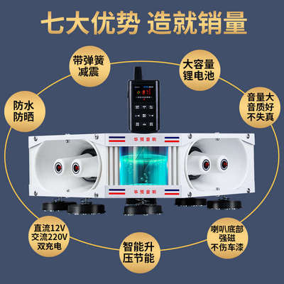 车载扩音器宣传喇叭车顶四方位广播扬声器无线充电喊话器广告音响