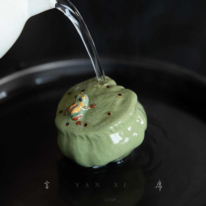 创意紫砂茶宠喷水青蛙手作茶玩小摆件荷叶莲蓬田螺莲藕多场景可养
