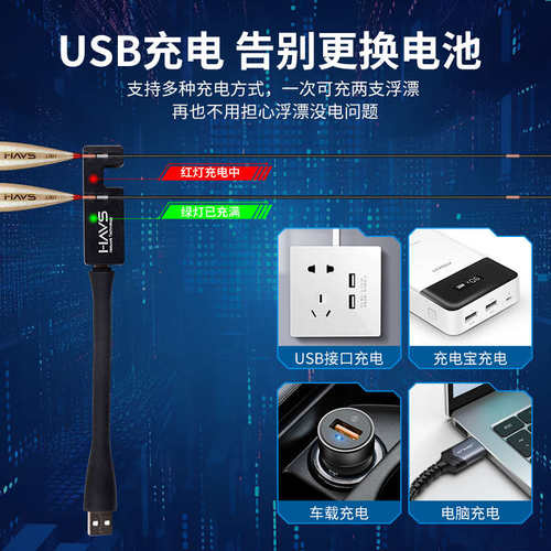 哈维斯充电硬尾夜光漂高清晰加长单点亮日夜两用非传统芦苇流线型