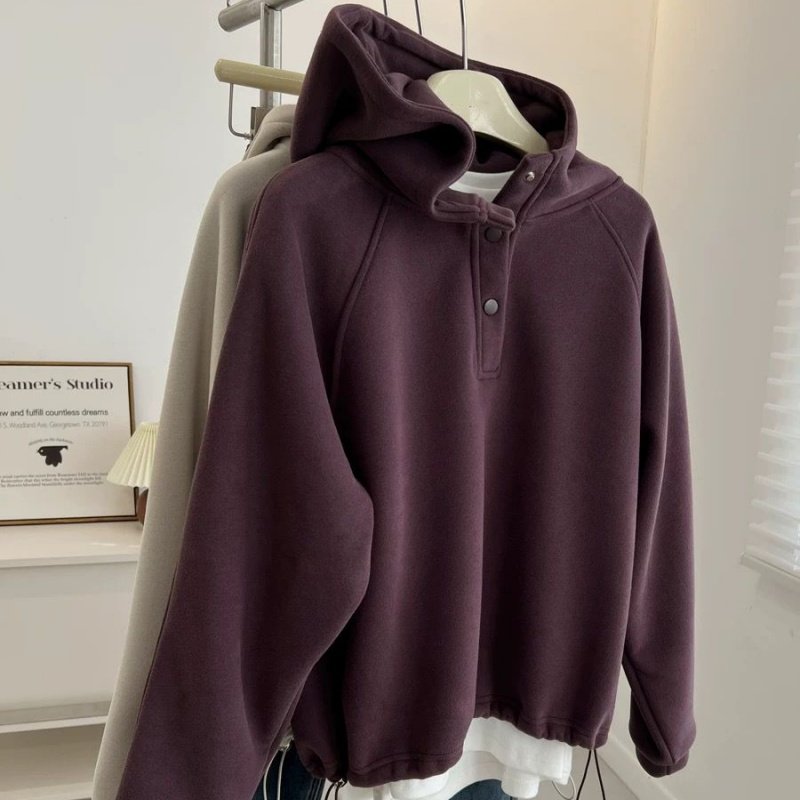 港系复古bf中性风宽松连帽上衣女秋冬小个子时髦洋气百搭套头卫衣