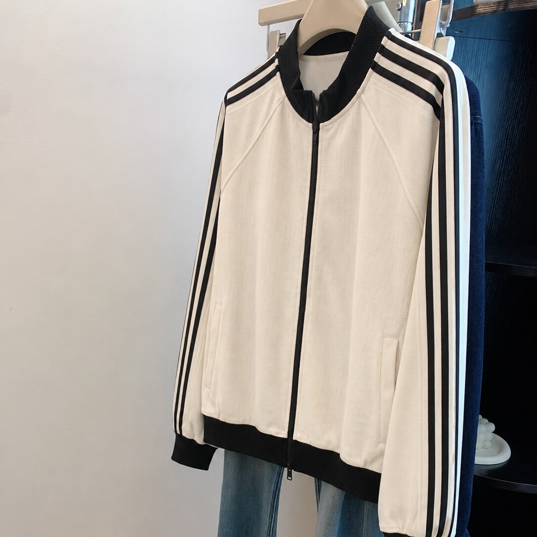 日系潮牌简约撞色拼接条纹立领棒球服女春秋宽松休闲拉链运动外套