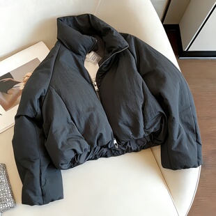 韩系复古休闲百搭短款棉服外套女秋冬小众设计感宽松显瘦百搭棉衣