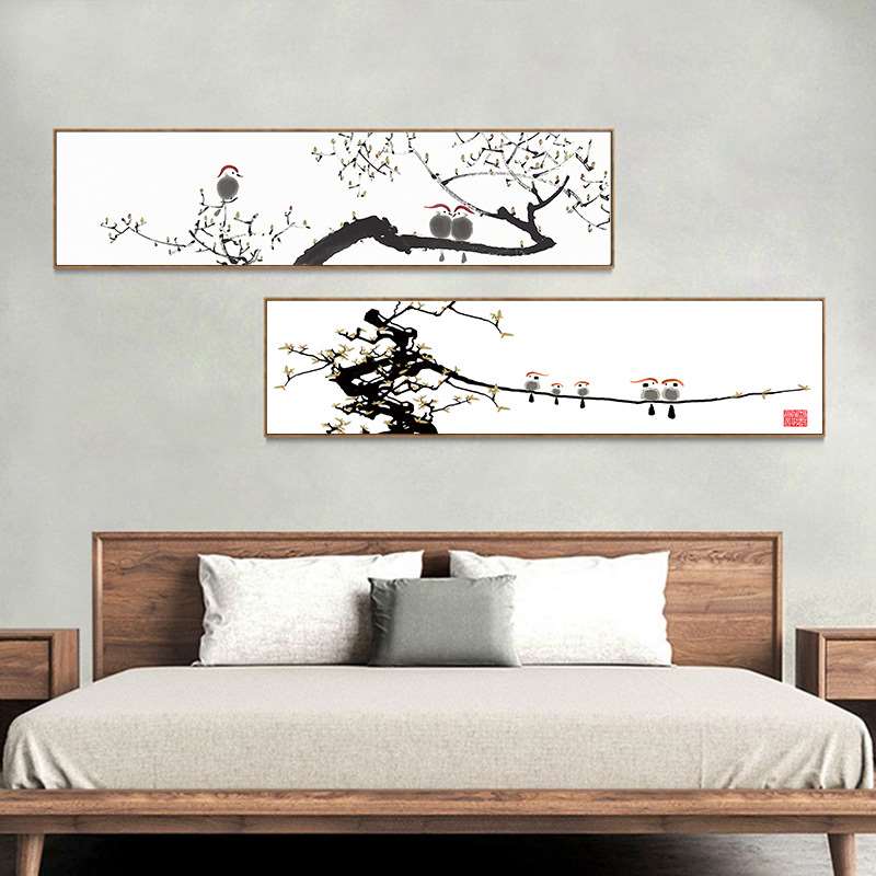 新中式水墨荷花客厅装饰画卧室床头挂画工笔花鸟国画餐厅墙壁画图片