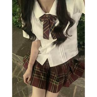 学院夏季 山楂树jk制服套装 衬衫 学院风风琴褶短袖 全套 原创格裙正版