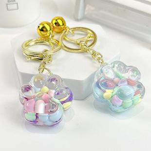 新款 入油流沙钥匙扣猫爪漂流瓶流沙挂件汽车卡通钥匙链小礼品