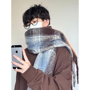 保暖长款 冬季 加厚防寒学生情侣高档护颈围脖格子礼物 围巾男款 新款