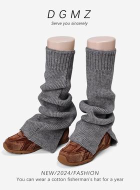 韩版Y2K风格堆堆袜套 秋冬中筒美腿塑形袜 米白黑色可选