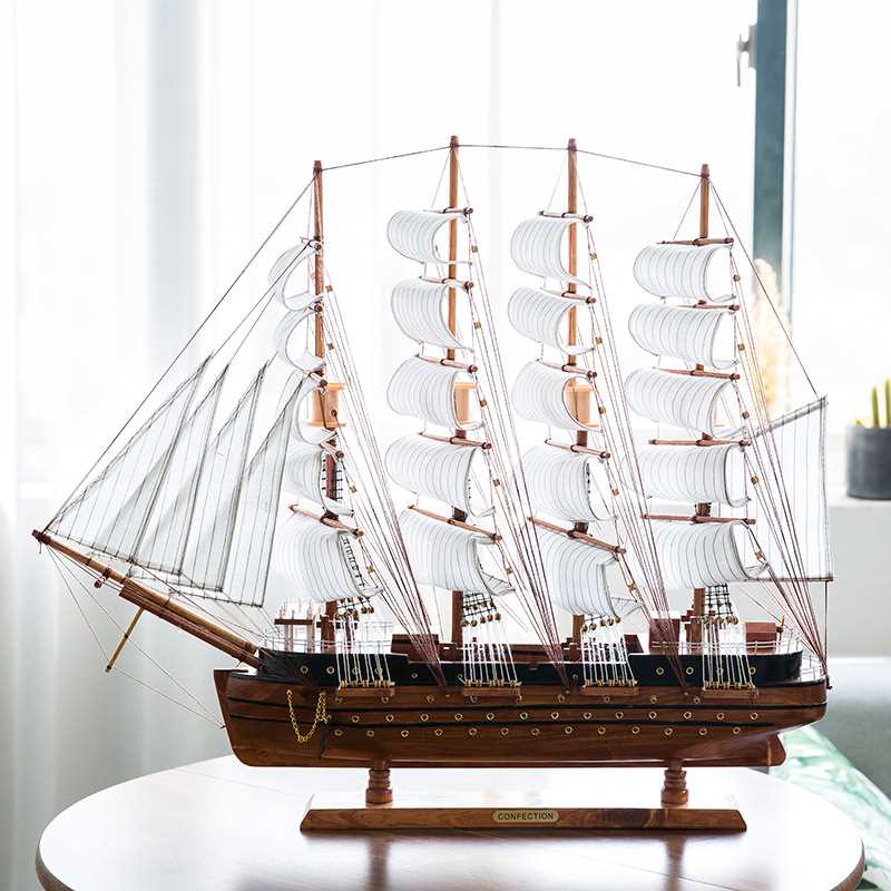 地中海帆船摆件一帆风顺工艺船松木70cm家居客厅卧室摆件木工制作