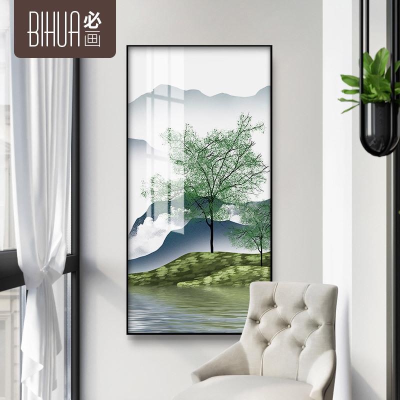 新中式挂画晶瓷画入户玄关装饰画晶瓷走廊楼梯过道壁画抽象山水画图片