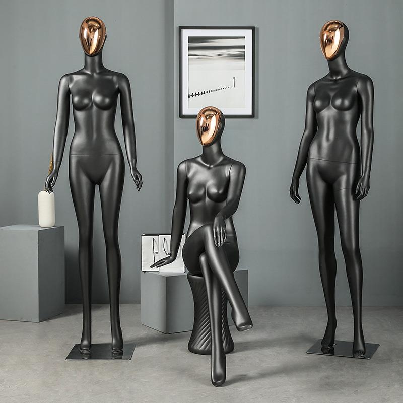 高档全身模特道具女服装店橱窗陈列展示假人电镀头玻璃钢模特架子