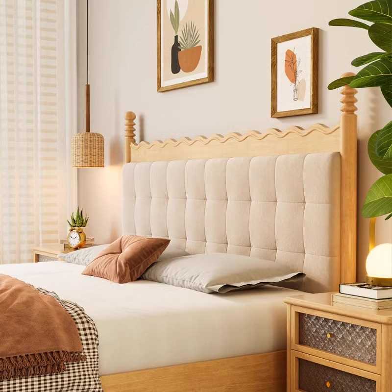 日式实木床现代简约温莎床1米8小户型卧室原木色大床家用软包床