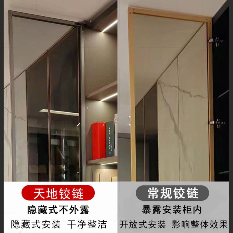 玻璃柜门定制家用极简窄边铝合金衣柜门框天地铰链酒柜玻璃平开门