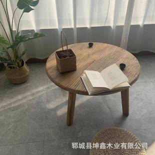 风化家用阳台茶桌老榆木茶几复古喝茶桌茶台 简约实木圆桌新中式