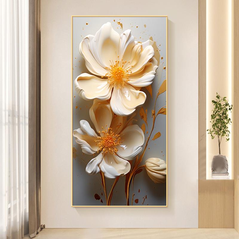 牡丹花入户玄关装饰挂画花开富贵奶油风花卉小清新年新款壁画