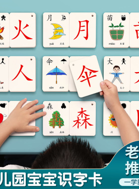 幼儿园象形识字卡片3000字儿童3-6岁看图认字卡宝宝早教趣味汉字