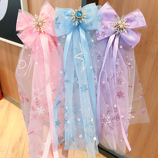 儿童星星发饰公主超仙结发夹女孩纱头纱飘带女童花朵珍珠冰雪发饰