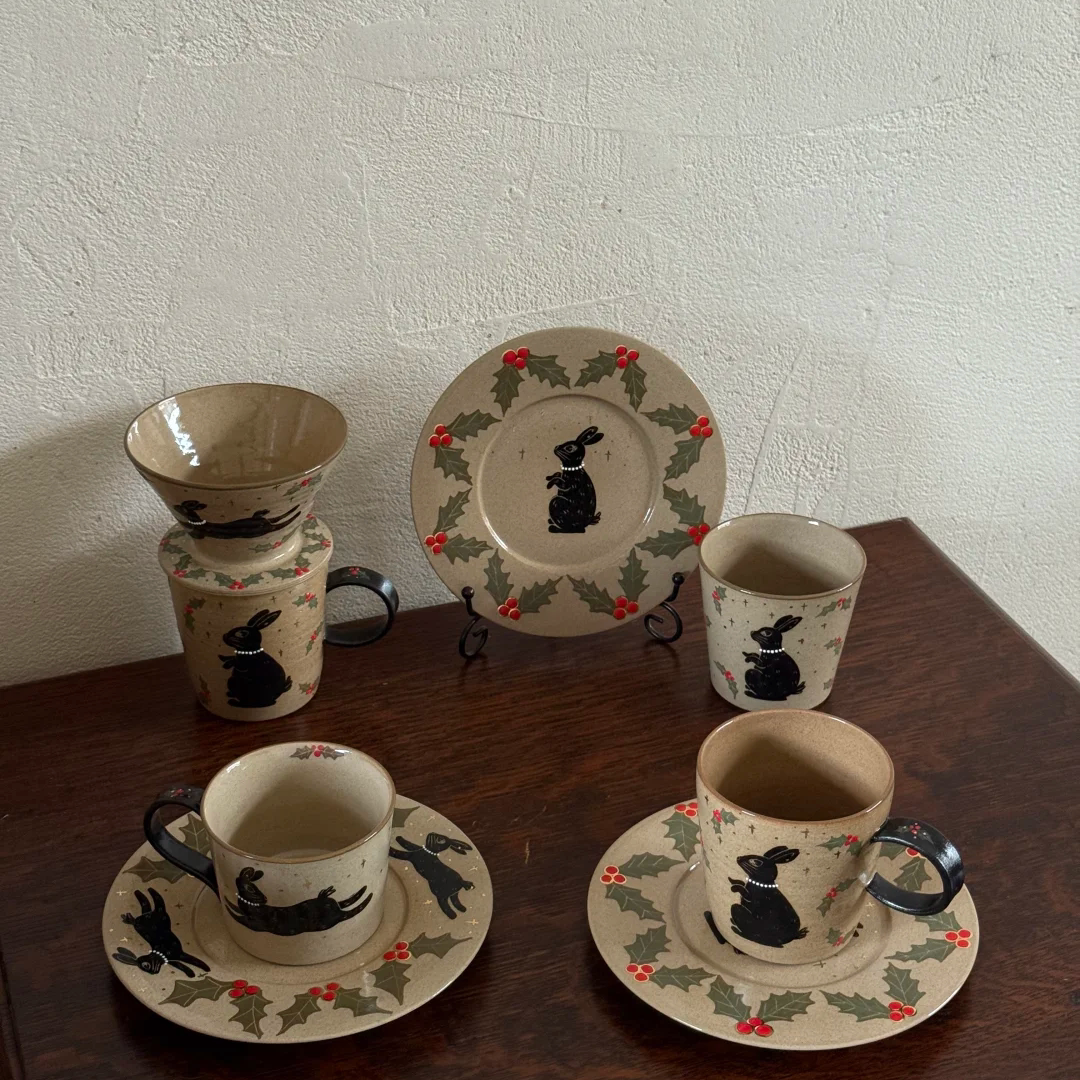 QCQX圣诞小兔子陶瓷咖啡杯套装