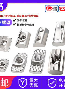 欧标铝型材螺母304不锈钢T型滑块弹性弹片弹珠螺母国标20304045型