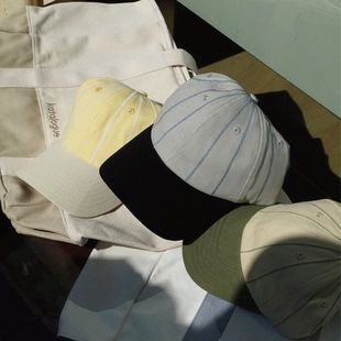 Katalogue条纹刺绣棒球帽纯棉软顶简约日系百搭中性春夏鸭舌遮阳