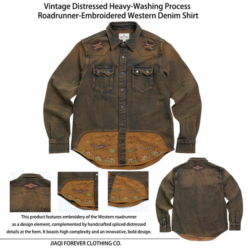 非RRL走鹃鸟刺绣西部牛仔衬衫