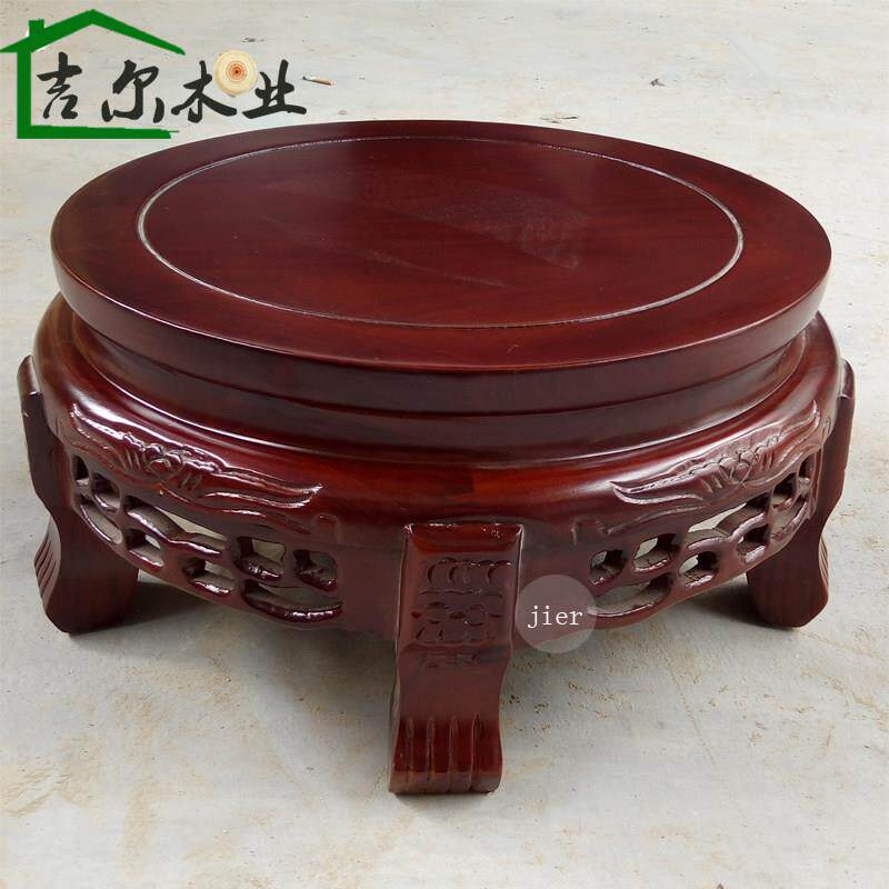 花架木质圆形陶瓷鱼缸架木头奇石盆景花架客厅中式空调底座实木矮