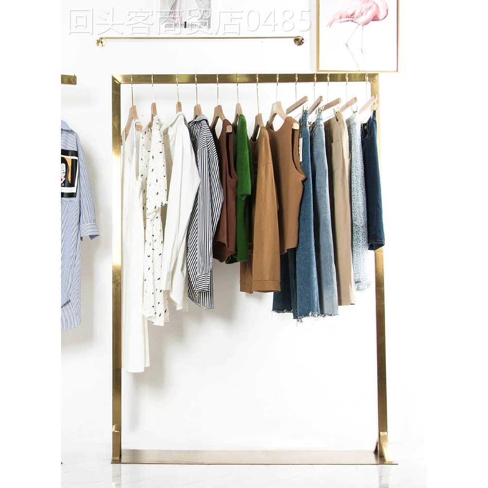 服装店衣服架子简约不锈钢金色中岛架挂衣杆女装货架落地式展示架