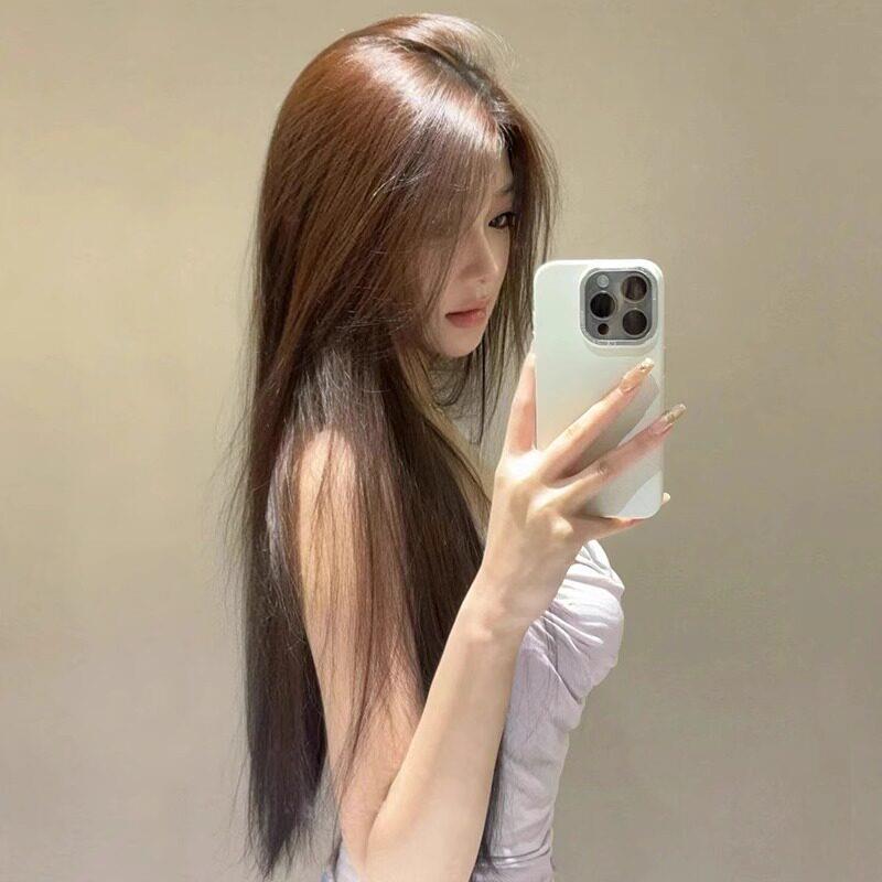 假发女长发中分八字刘海长直发自然仿全真人发jk时尚新款全头套式