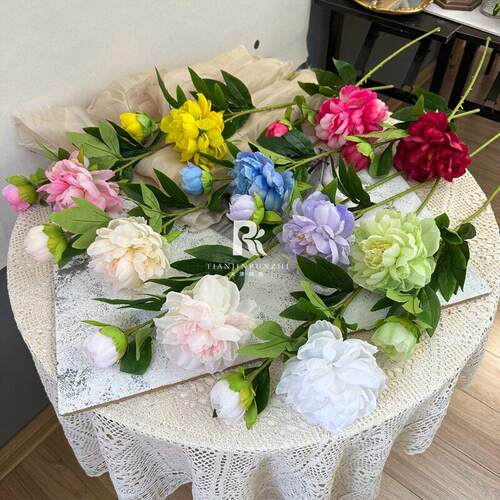 AL-1415品皇I妃丹仿真花2头芙蓉假花DY装饰花婚质庆牡婚房插花摄