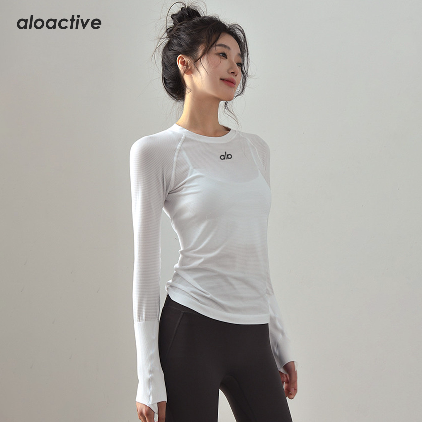 aloactive圆领瑜伽服女速干长袖图片