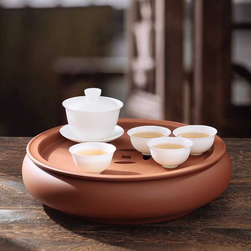 朱泥紫砂手拉潮州茶盘家用大小圆形茶船储水干泡台茶海蓄水茶台