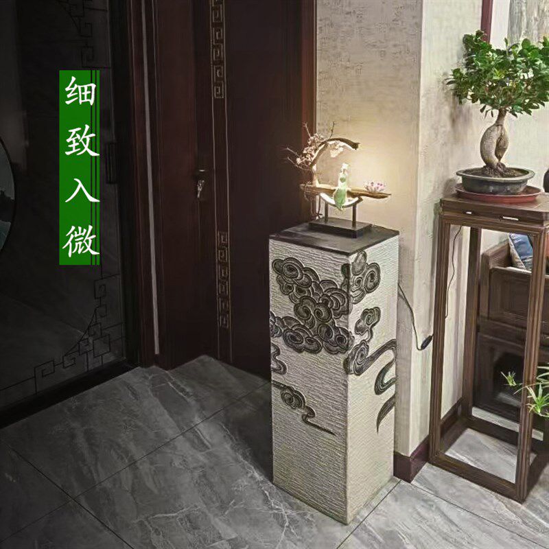 新中式仿古水泥祥云柱创意玄关转运落地装饰摆件仿石柱拴马桩底座