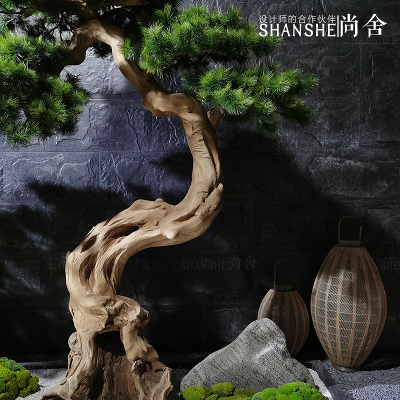 仿真迎客松罗汉松黑松造型树新中式造景装饰假松树室内绿植摆件