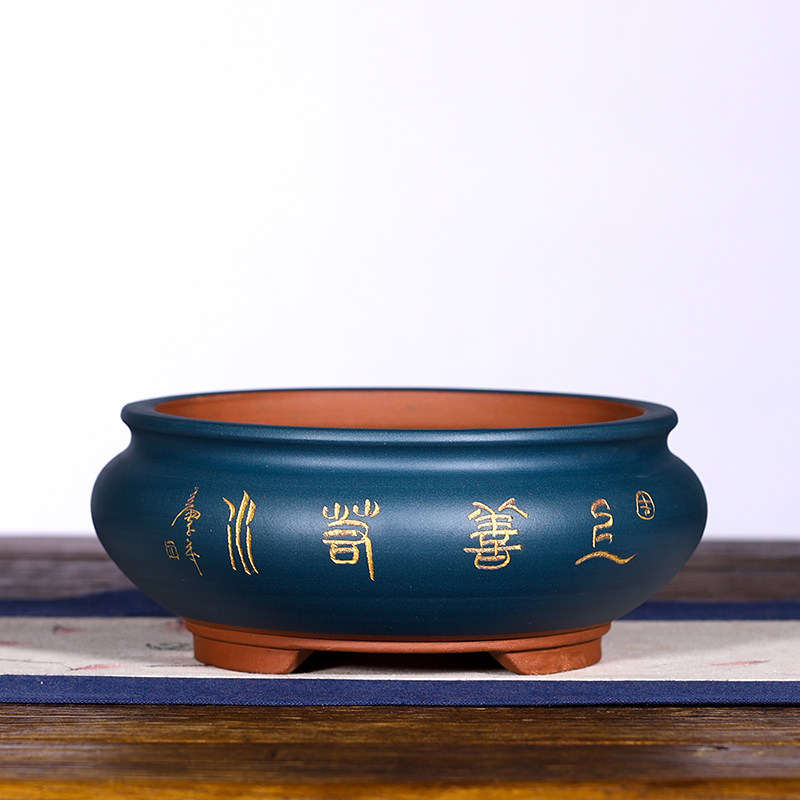 精品宜兴紫砂盆景花盆陶瓷手工圆形中国风室内兰花文竹菖蒲多肉盆
